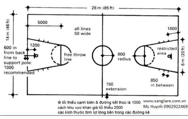 Kích thước sân bóng rổ mini chuẩn nhất 2024