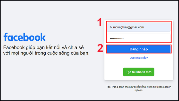 Đăng nhập vào tài khoản Facebook