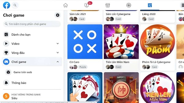 Truy cập vào phần game trên Facebook