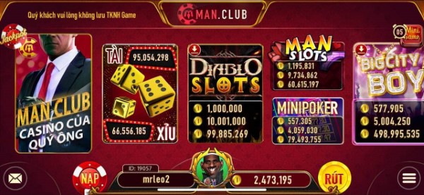 ManClub là một game bài đổi thưởng qua ngân hàng