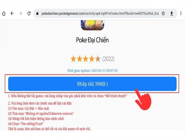 Tải file APK Poke Đại Chiến từ trang web nhà phát hành hoặc các nguồn uy tín