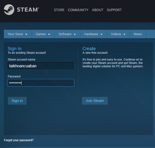 Đăng nhập vào tài khoản Steam