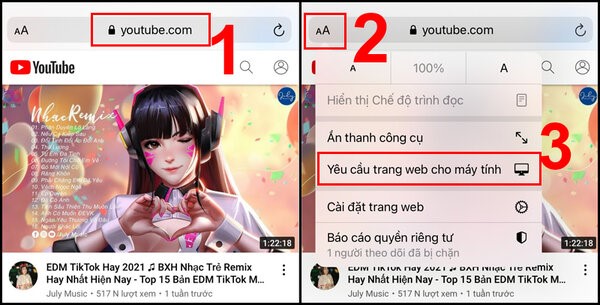 Mở Youtube trên trình duyệt Safari