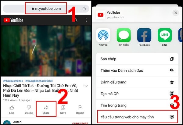 Chọn bài hát bạn muốn nghe và bấm Share